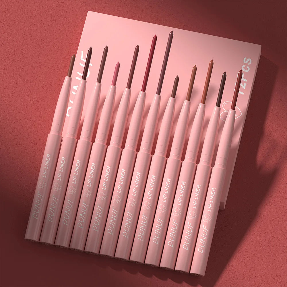 12-Color Matte Lip Liner Pencil Set – Waterproof Highly Pigmented Nude Pink