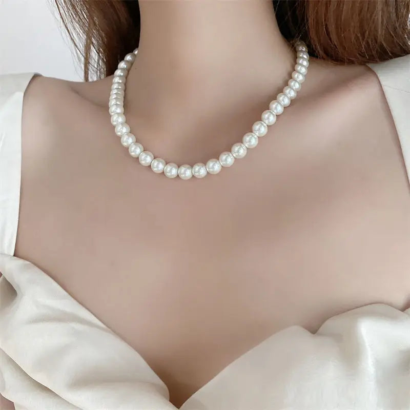 Classic White Pearl Choker Necklace – Vintage Handmade Wedding Beaded Jewelry