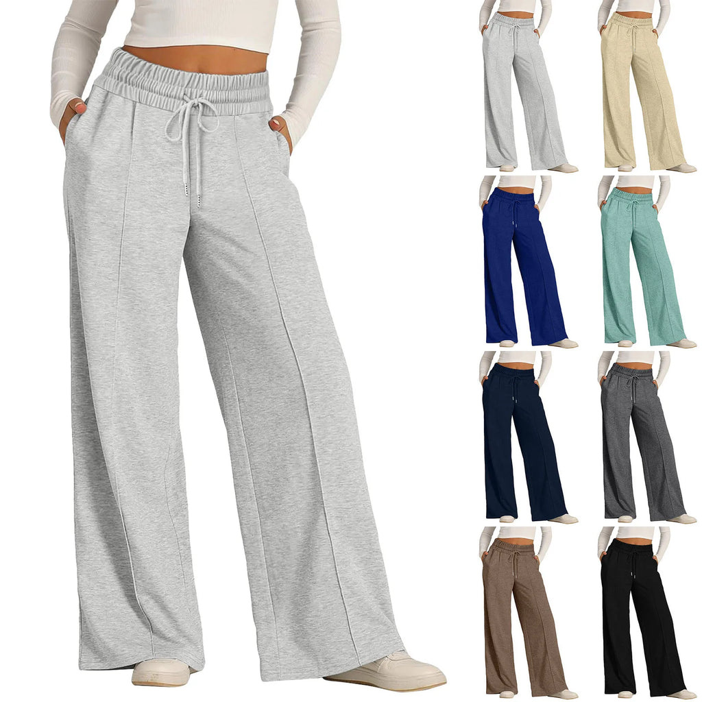 Women’s Casual Wide Leg Tie Jogger Pants – Loose Palazzo Spaghetti Strap Sweatpants