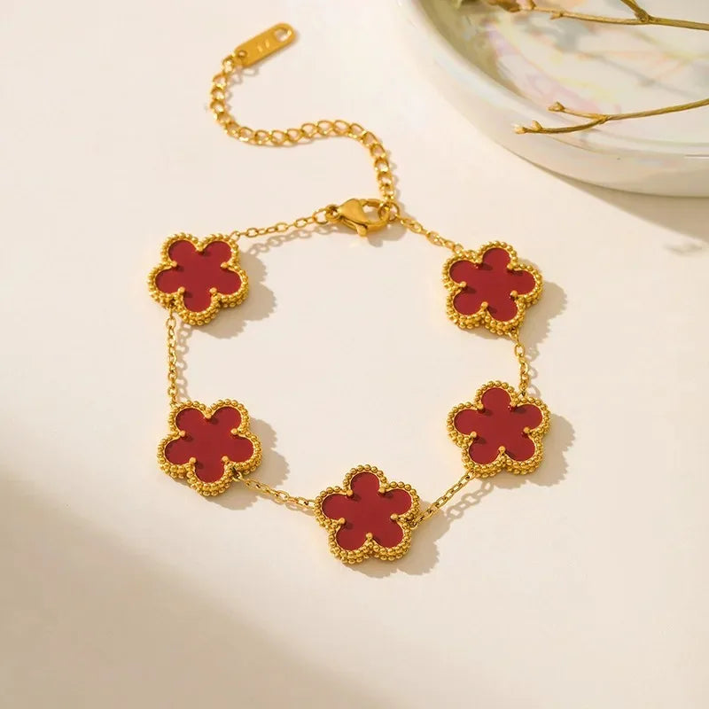 Five Leaf Clover Stainless Steel Bracelet – Shell Flower Women Party Jewelry Gift