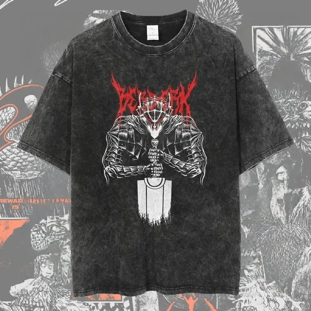 Men's Washed Anime Graphic T-Shirt – Oversized Baggy Streetwear Tee