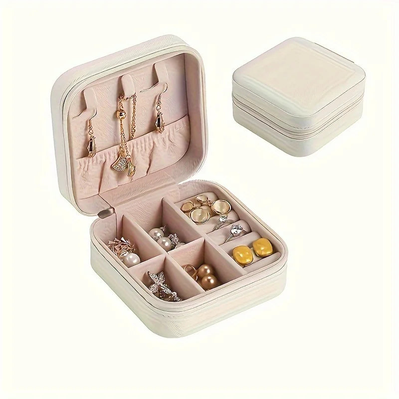 Square Jewelry Organizer Box with Lid – Travel Case for Earrings Rings Necklaces