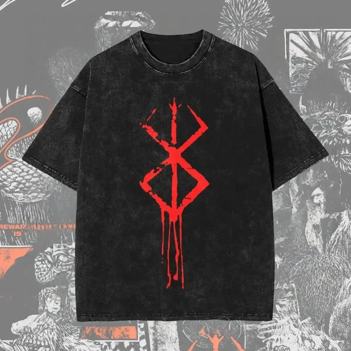 Men's Washed Anime Graphic T-Shirt – Oversized Baggy Streetwear Tee