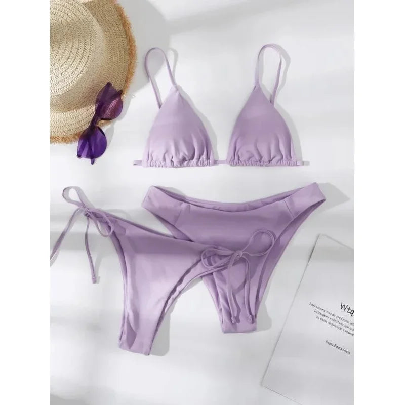 Women’s 3-Piece Push Up Bandage Bikini Set – Triangle Swimsuit Beachwear
