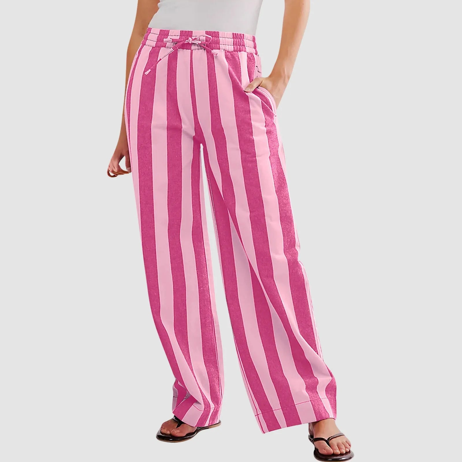 Women’s Striped High Waist Wide Leg Palazzo Pants – Color Block Lounge Trousers