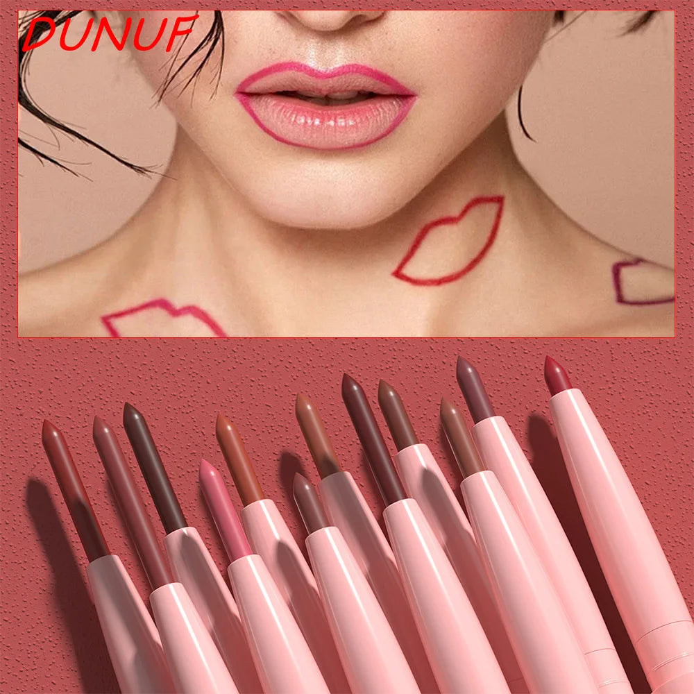 12-Color Matte Lip Liner Pencil Set – Waterproof Highly Pigmented Nude Pink