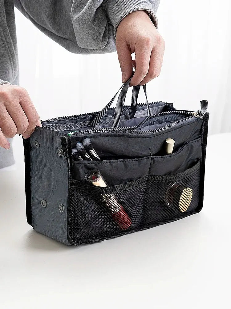 Large Double Zipper Travel Makeup Bag – Multi-Pocket Cosmetic Toiletry Organizer