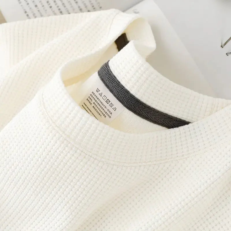 Men's Waffle-Knit Round Neck T-Shirt – Breathable Casual Summer Top