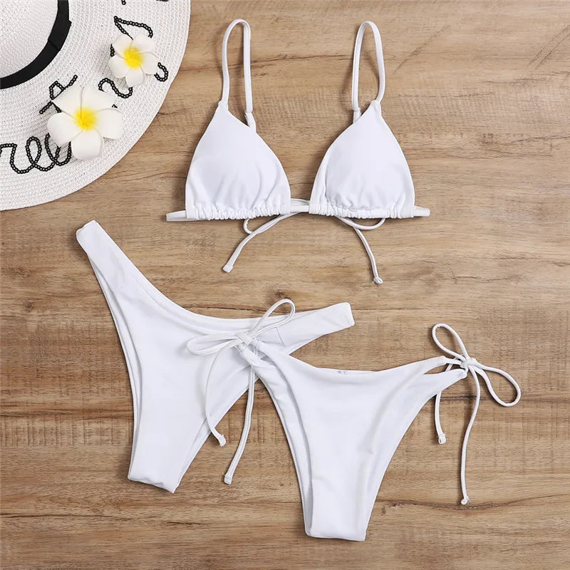 Women’s 3-Piece Push Up Bandage Bikini Set – Triangle Swimsuit Beachwear