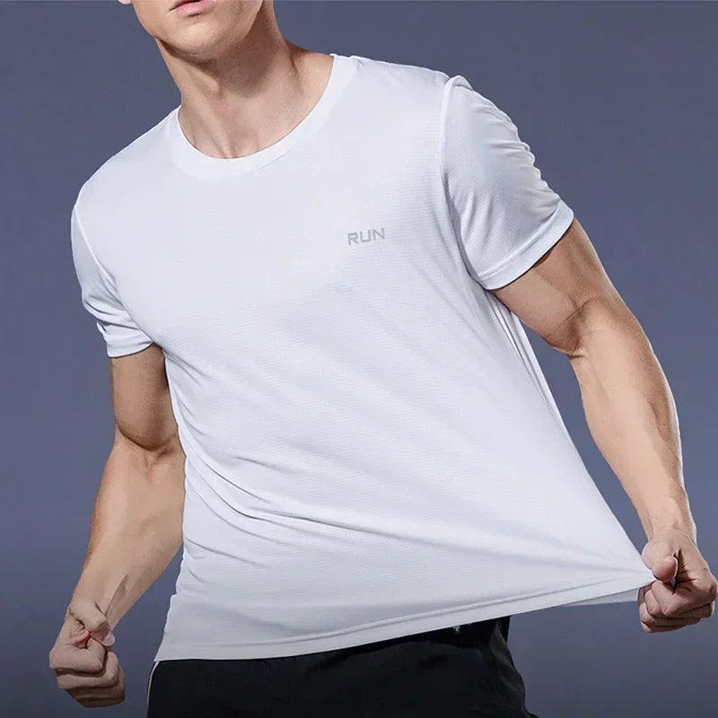 Men's Ice Silk Quick-Dry T-Shirt – High Elastic Breathable Gym & Casual Top