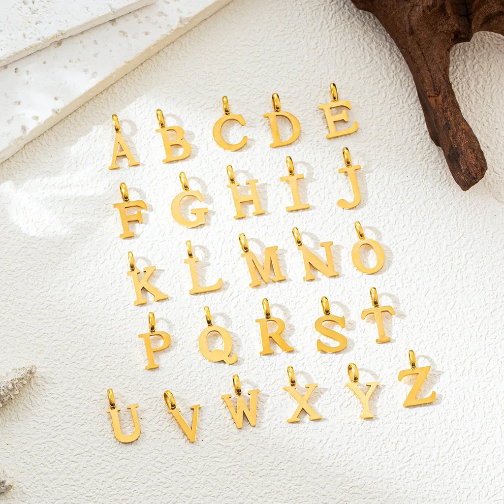 Gold Initial Letter Charm Pendant – Stainless Steel A-Z Personalized Necklace Gift