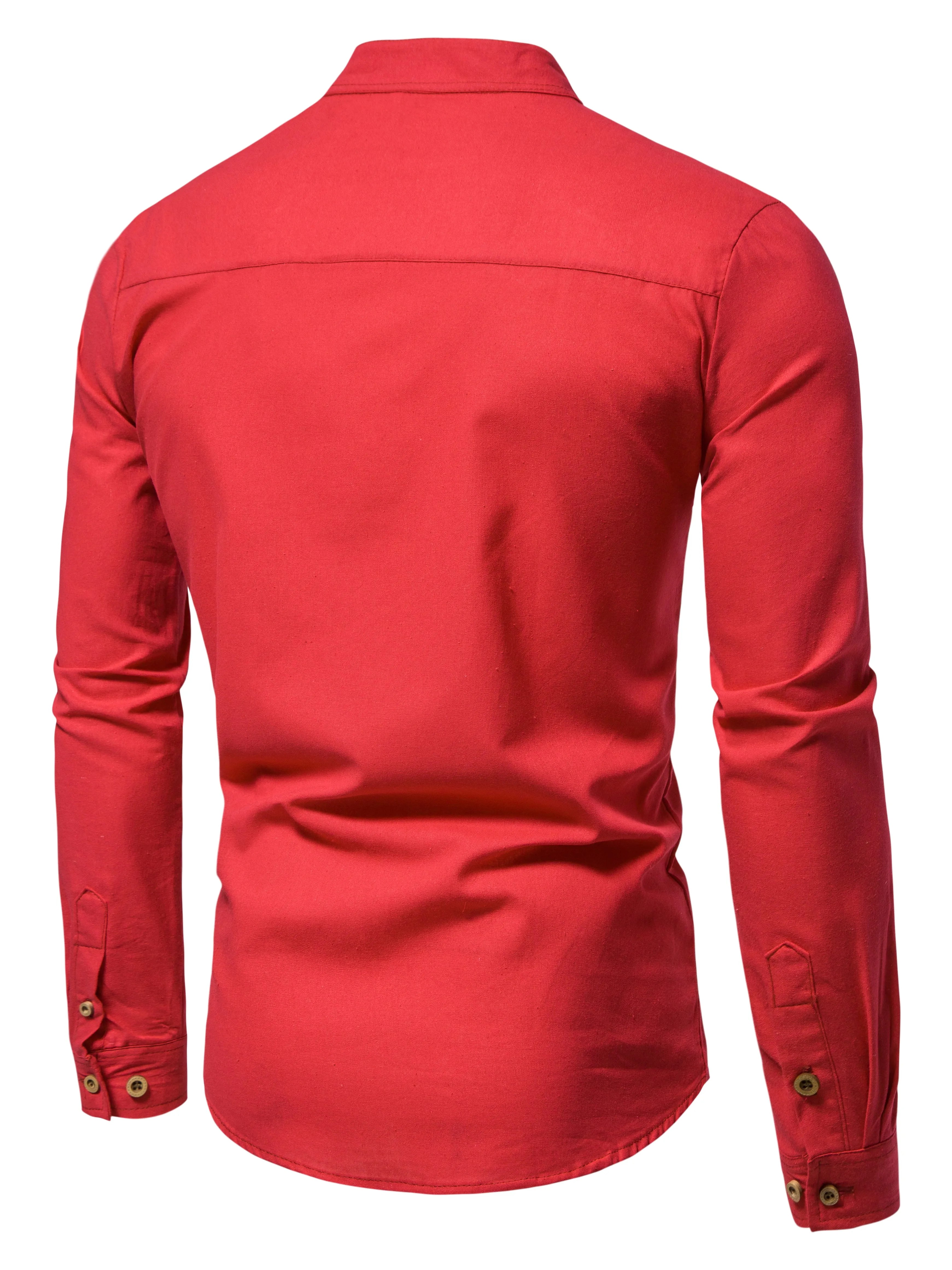 Men's Pure Cotton Slim Fit Stand Collar Shirt – Elegant Long Sleeve Spring Top
