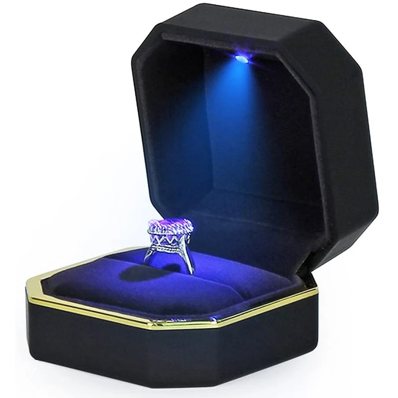 LED Luxury Velvet Jewelry Ring Box – Proposal Engagement Wedding Gift Display