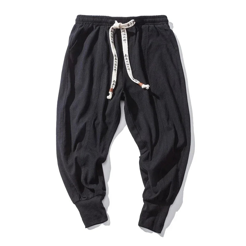 Men’s Cotton Linen Harem Jogger Pants – Baggy Drop-Crotch Streetwear Trousers