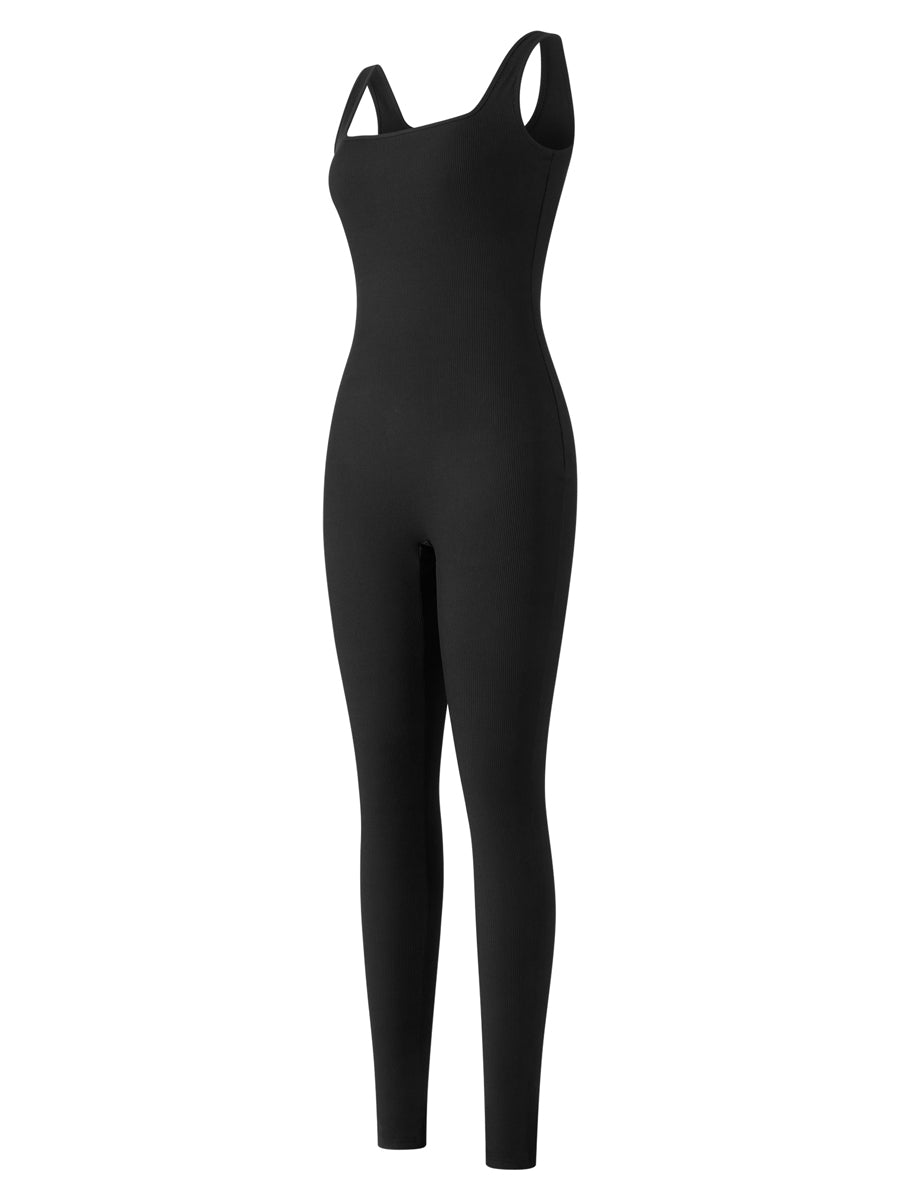 Women’s Sleeveless Bodycon Jumpsuit – Diamond Accent U-Neck Clubwear Romper
