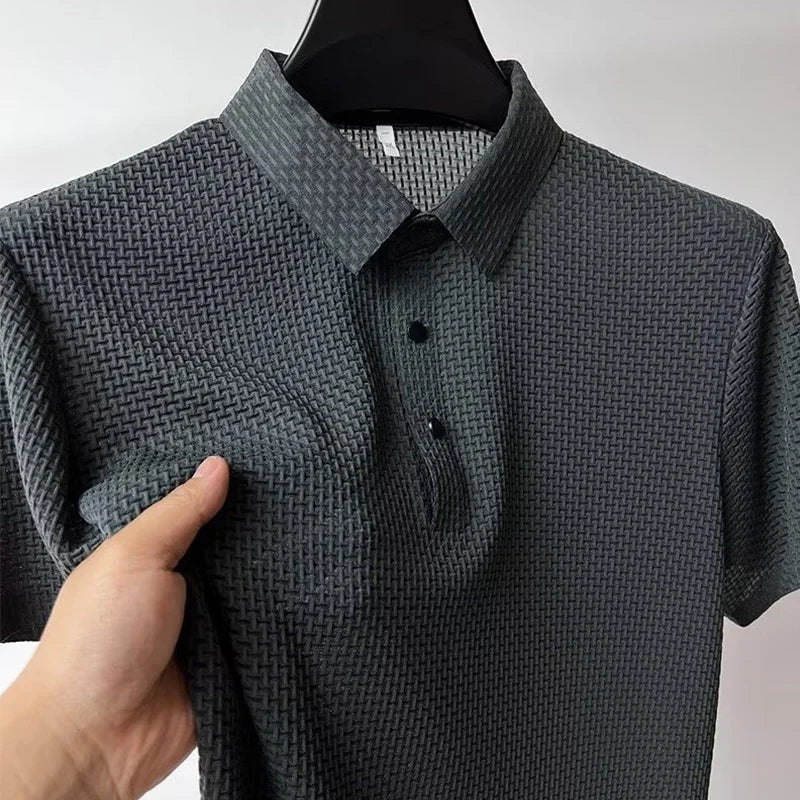 Men's Bone Print Polo Shirt – Breathable Casual Short Sleeve Summer Top