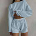 Women’s 2-Piece Casual Shorts Set – O-Neck Long Sleeve Lounge Co-ord Outfit