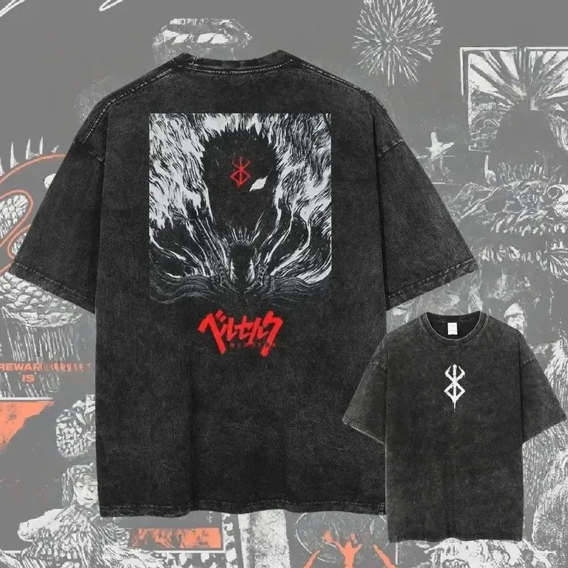 Men's Washed Anime Graphic T-Shirt – Oversized Baggy Streetwear Tee
