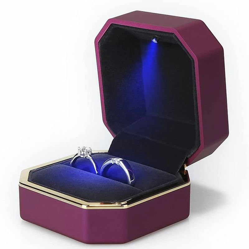 LED Luxury Velvet Jewelry Ring Box – Proposal Engagement Wedding Gift Display