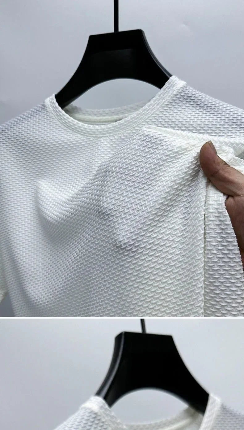 Men's Ice Silk Bamboo Mesh T-Shirt – Slim Fit Breathable Summer Streetwear Tee