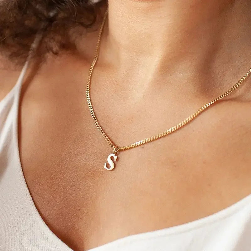 Gold Initial Letter Charm Pendant – Stainless Steel A-Z Personalized Necklace Gift