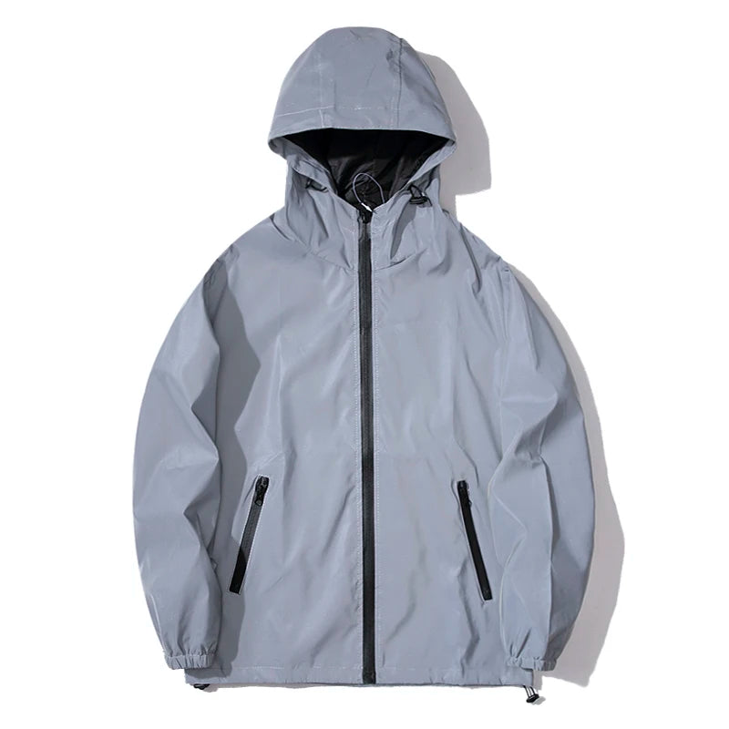 Men's Night Reflective Windbreaker – Waterproof Hip Hop Hooded Zip Jacket