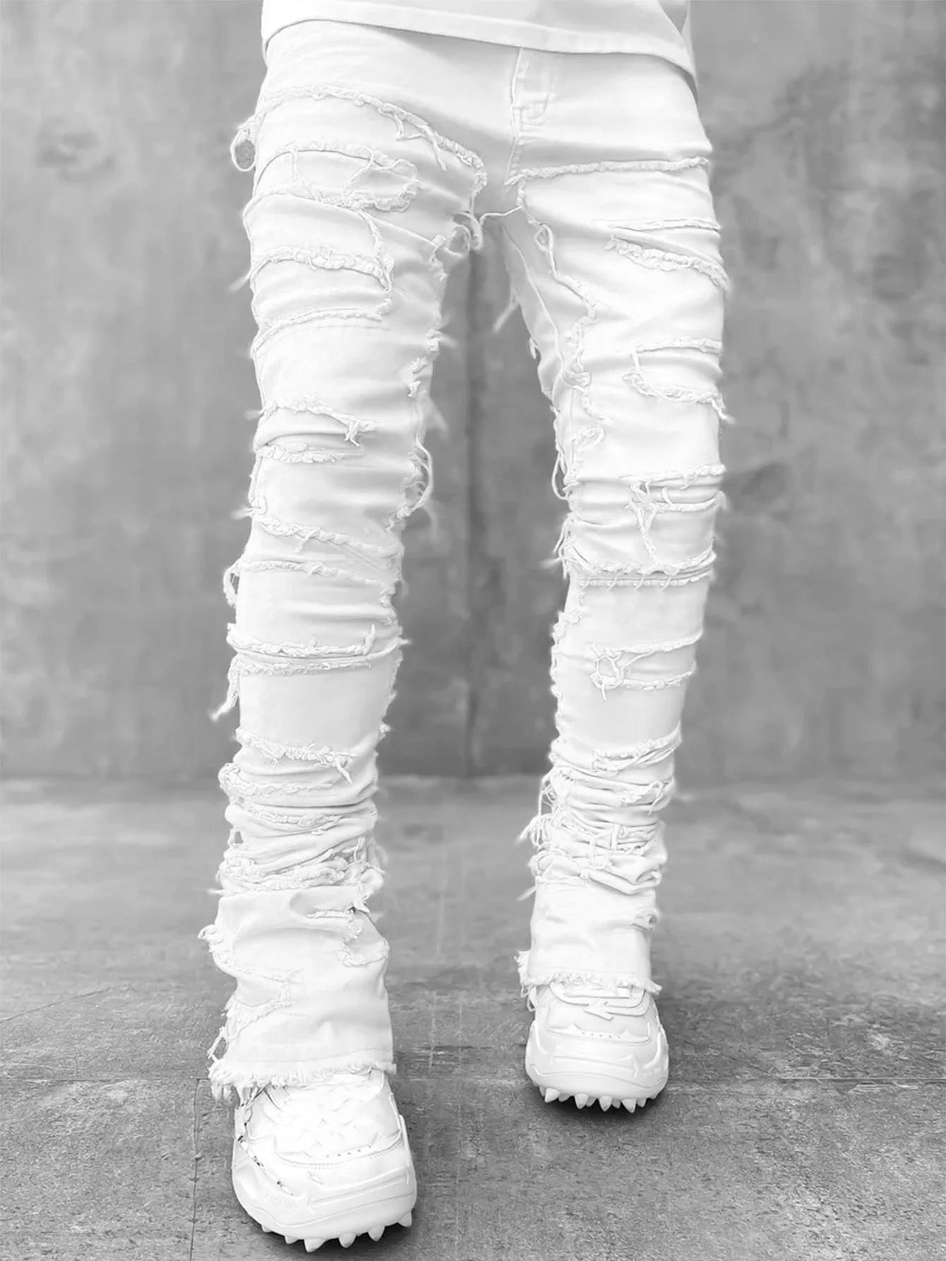Men's Straight Leg Stretch Jeans – Jacquard Denim Hip-Hop Streetwear
