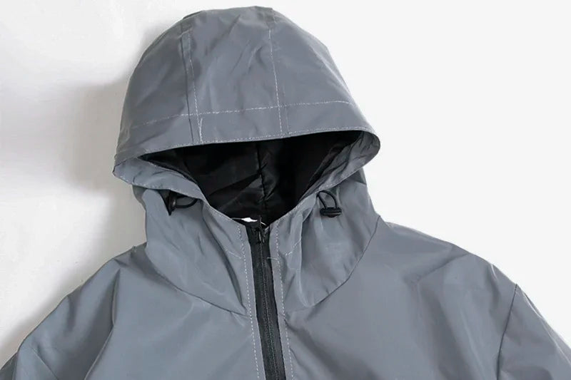 Men's Night Reflective Windbreaker – Waterproof Hip Hop Hooded Zip Jacket