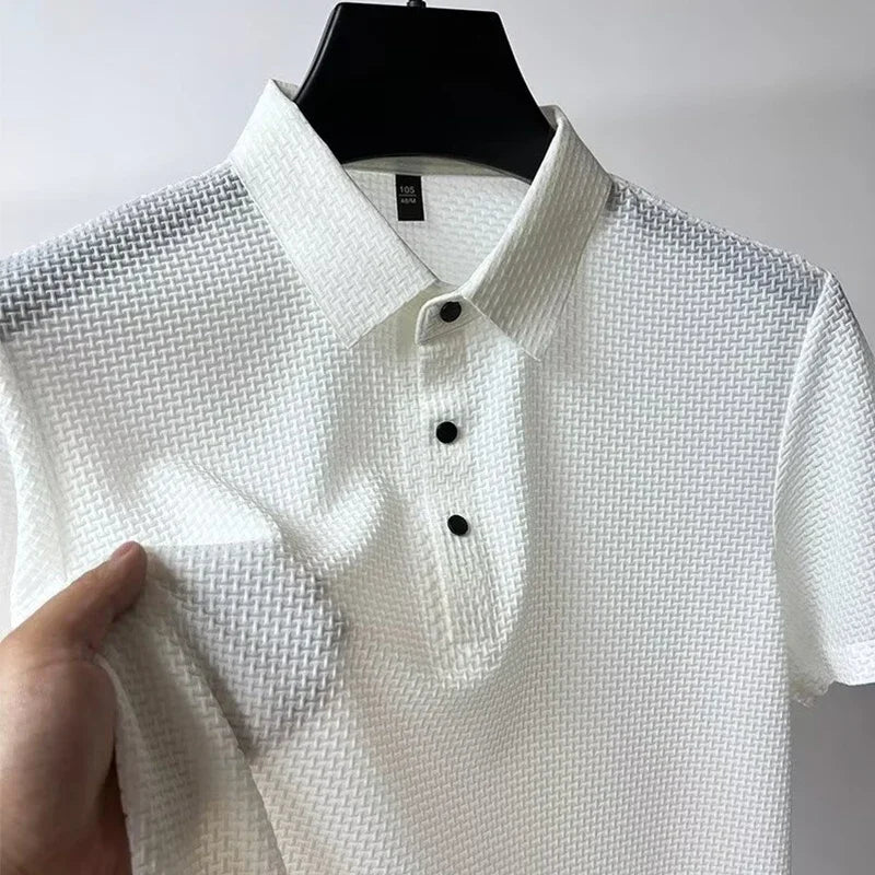 Men's Bone Print Polo Shirt – Breathable Casual Short Sleeve Summer Top