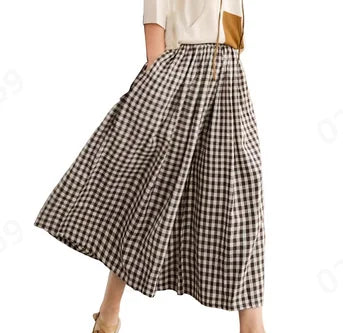 Women’s High Waist Checkered Wide Leg Culotte Pants – A-Line Pocket Trousers