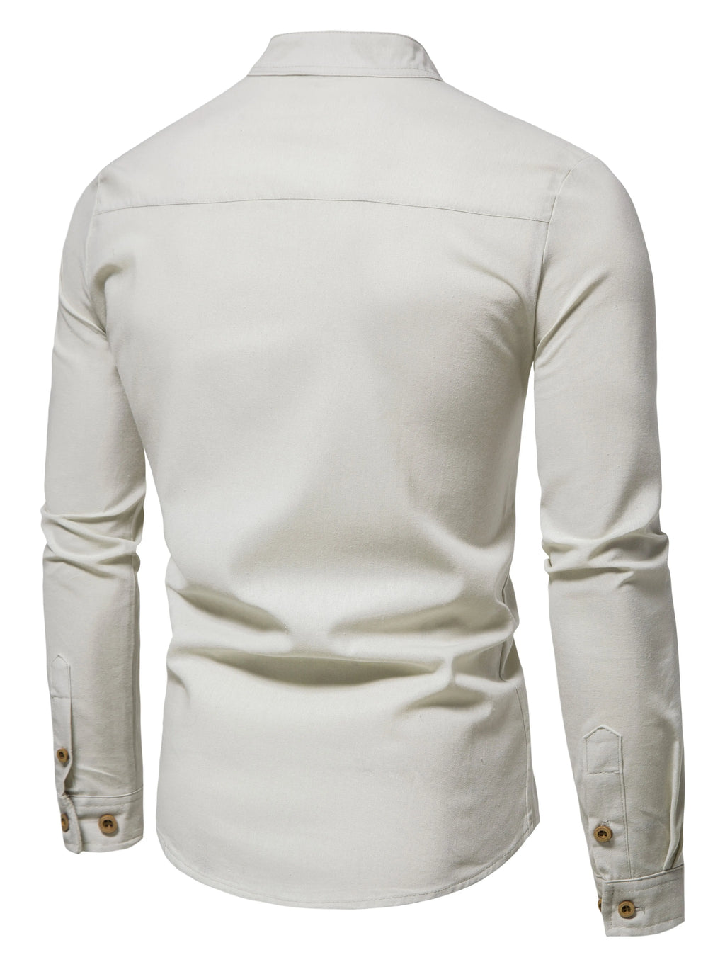 Men's Pure Cotton Slim Fit Stand Collar Shirt – Elegant Long Sleeve Spring Top