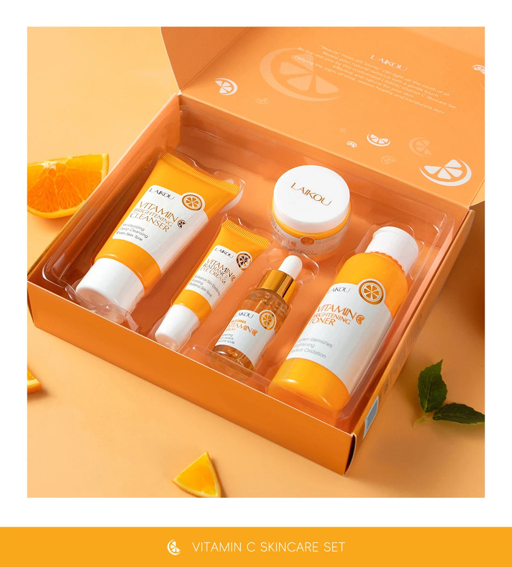 LAIKOU Vitamin C Brightening Skincare Set – 5-Piece Anti-Aging Glow Kit