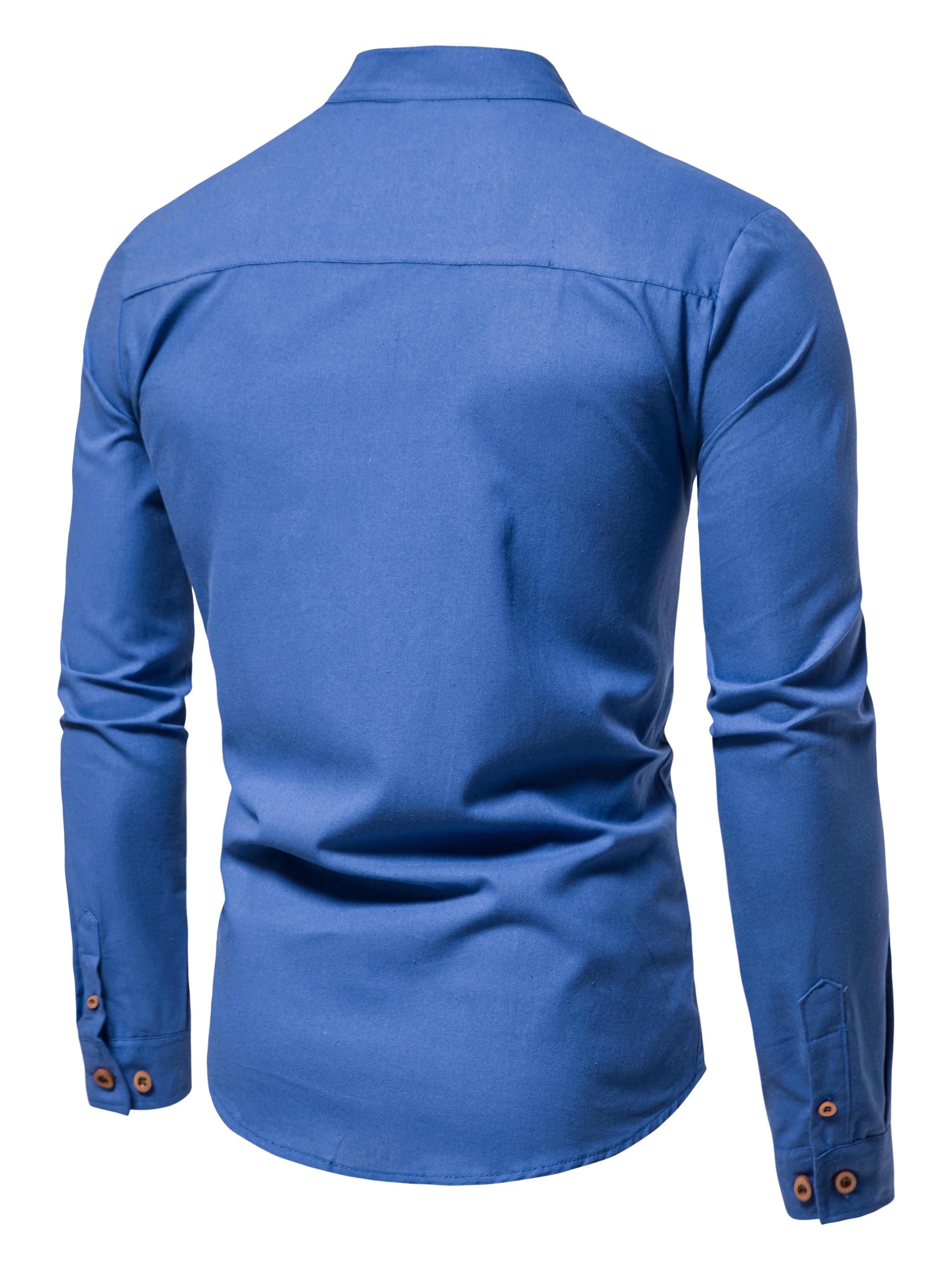 Men's Pure Cotton Slim Fit Stand Collar Shirt – Elegant Long Sleeve Spring Top