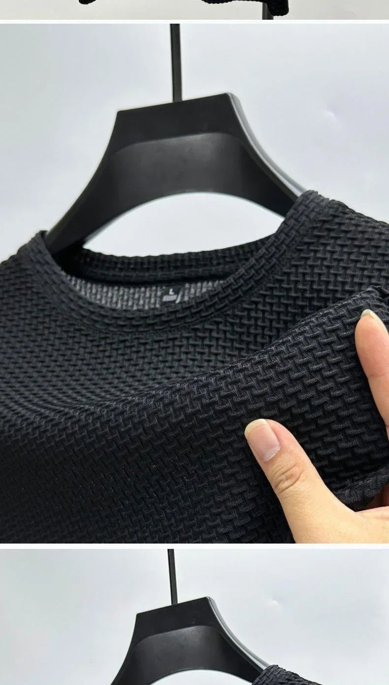 Men's Ice Silk Bamboo Mesh T-Shirt – Slim Fit Breathable Summer Streetwear Tee