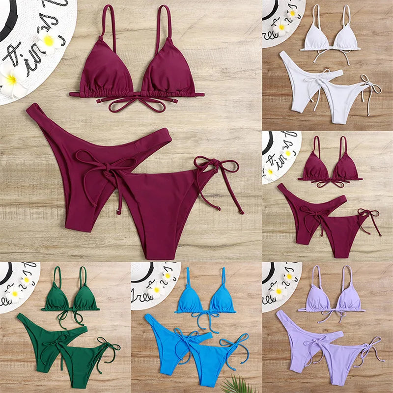 Women’s 3-Piece Push Up Bandage Bikini Set – Triangle Swimsuit Beachwear