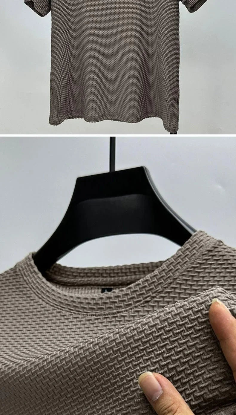 Men's Ice Silk Bamboo Mesh T-Shirt – Slim Fit Breathable Summer Streetwear Tee