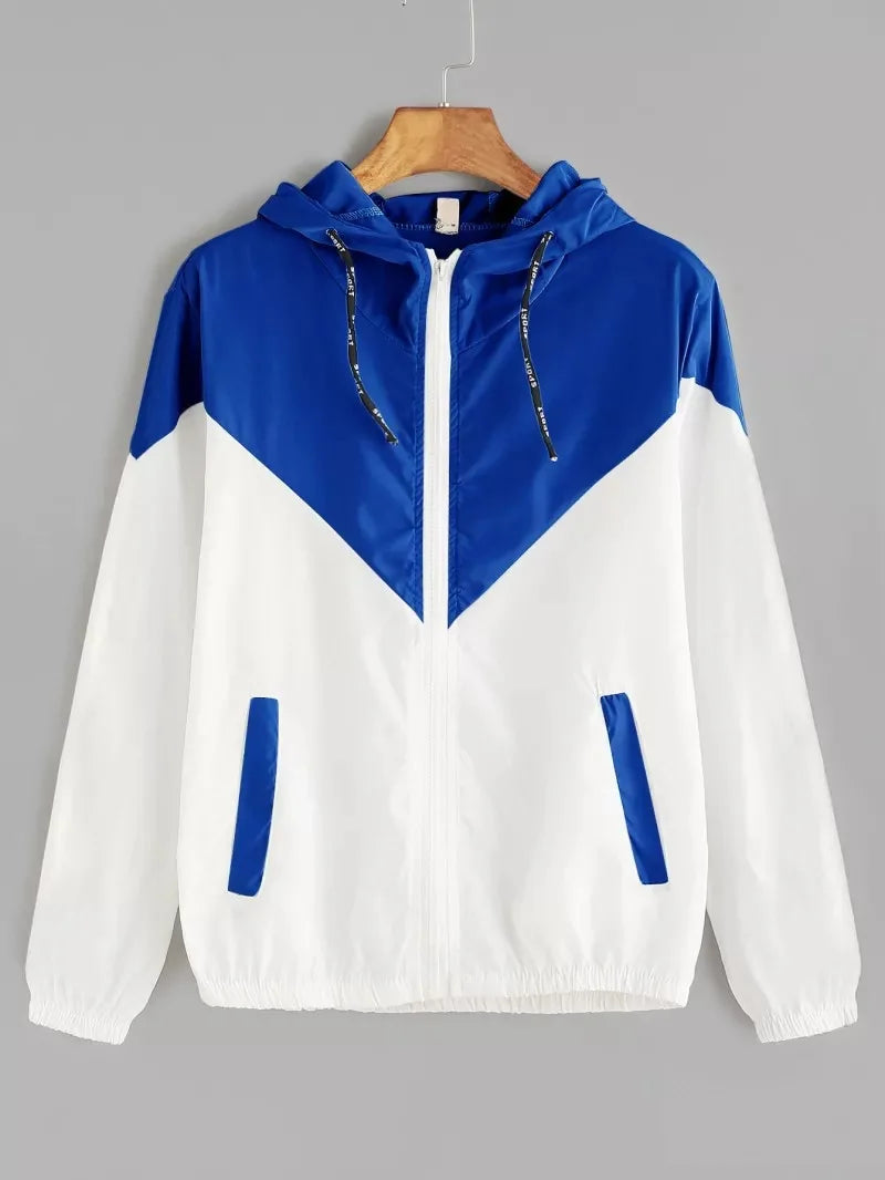 Hooded Patchwork Running Jacket – Lightweight Zip-Up Sport Outwear Coat