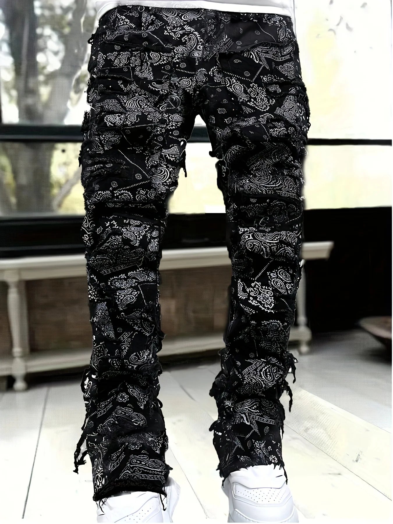 Men's Straight Leg Stretch Jeans – Jacquard Denim Hip-Hop Streetwear