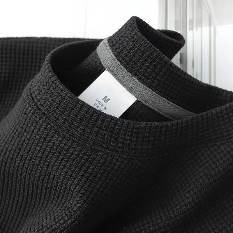 Men's Waffle-Knit Round Neck T-Shirt – Breathable Casual Summer Top