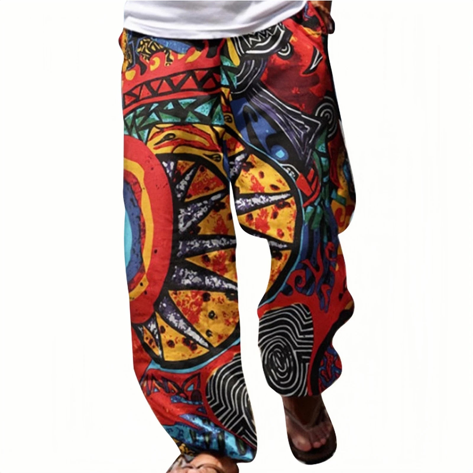 Men’s Floral Print Cargo Jogger Pants – Multi-Pocket Streetwear Hip-Hop Style