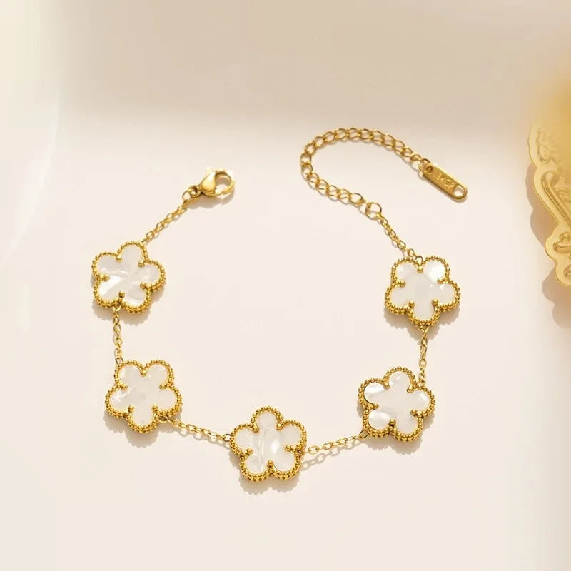 Five Leaf Clover Stainless Steel Bracelet – Shell Flower Women Party Jewelry Gift