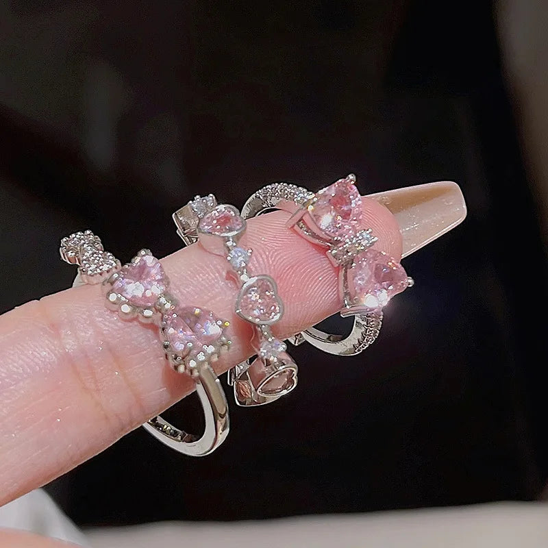 Fairy Sparkling Crown Ring Set – 2PC Adjustable Crystal Korean Party Rings