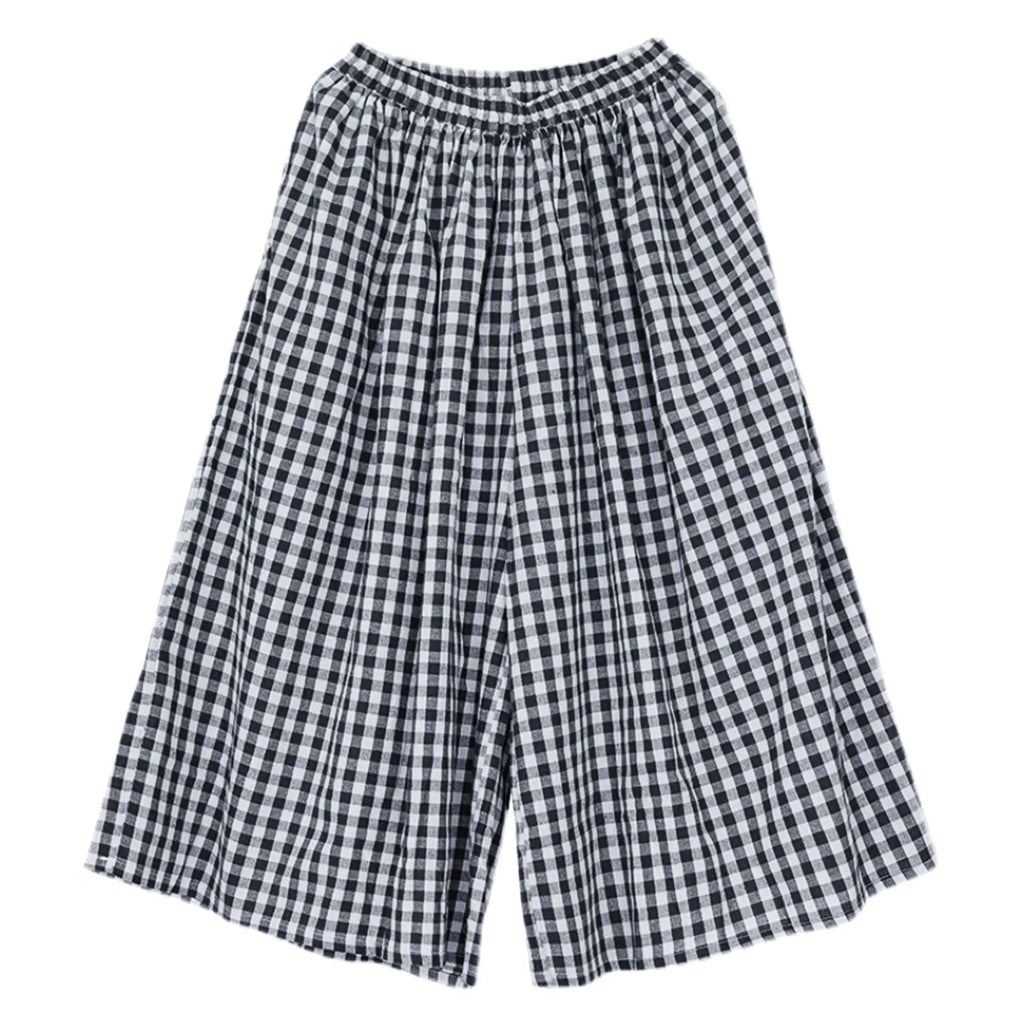 Women’s High Waist Checkered Wide Leg Culotte Pants – A-Line Pocket Trousers