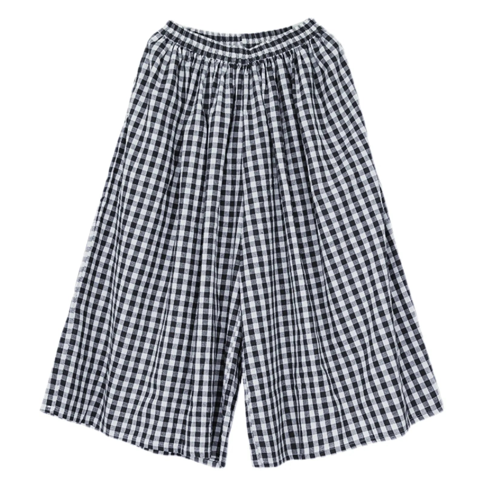 Women’s High Waist Checkered Wide Leg Culotte Pants – A-Line Pocket Trousers