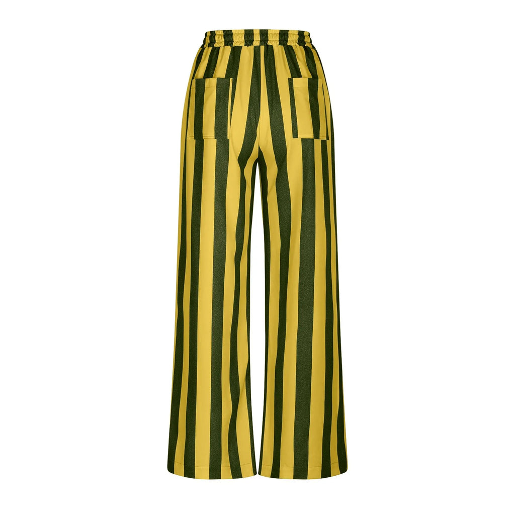 Women’s Striped High Waist Wide Leg Palazzo Pants – Color Block Lounge Trousers