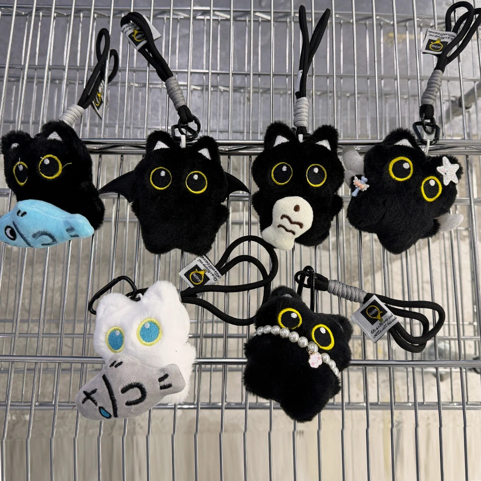 Cute Plush Black Cat Doll Keychain – Kawaii Bag Charm Pendant Gift