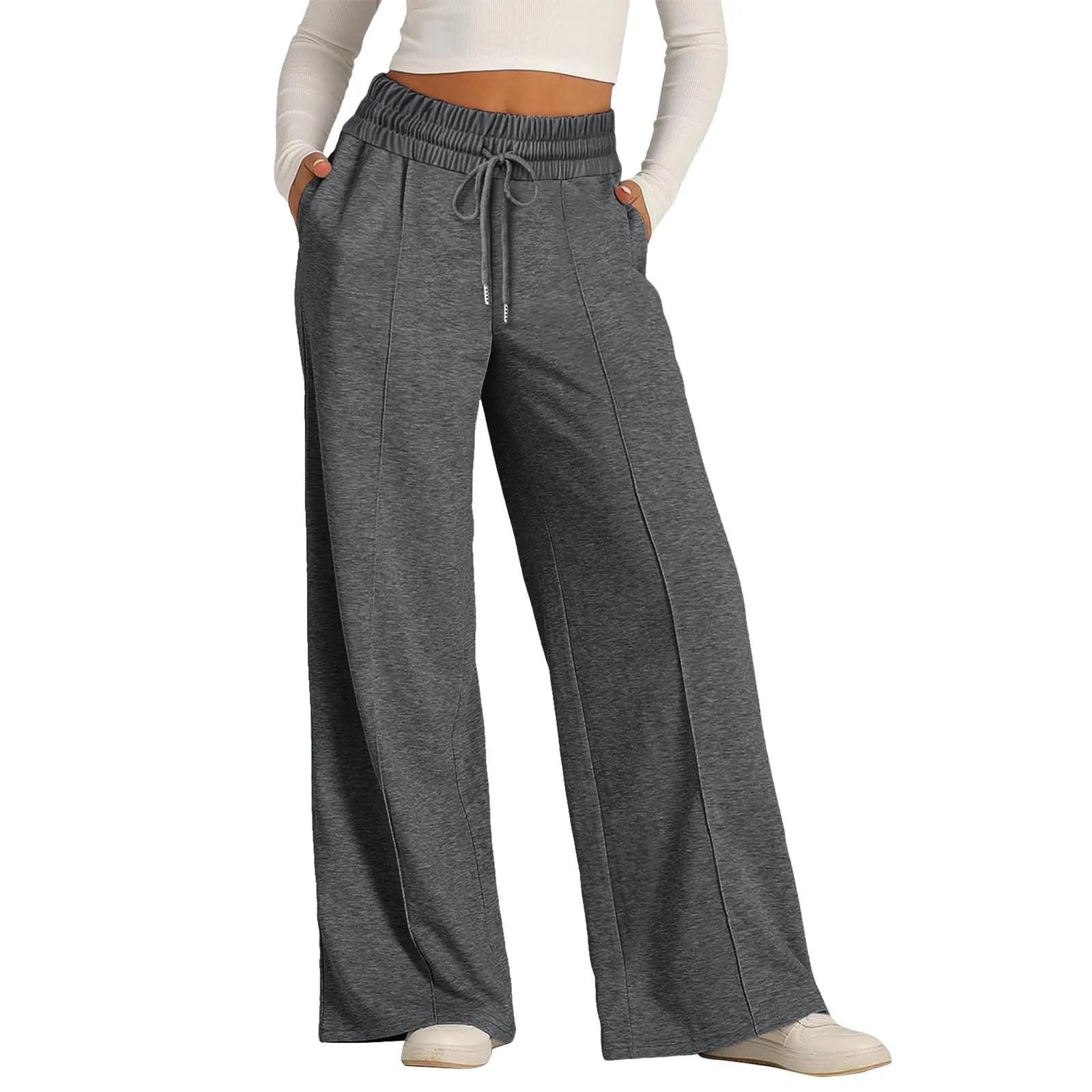 Women’s Casual Wide Leg Tie Jogger Pants – Loose Palazzo Spaghetti Strap Sweatpants