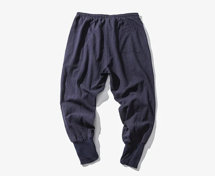Men’s Cotton Linen Harem Jogger Pants – Baggy Drop-Crotch Streetwear Trousers