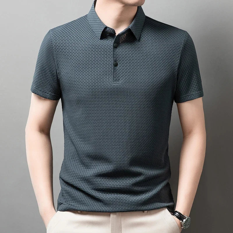 Men's Bone Print Polo Shirt – Breathable Casual Short Sleeve Summer Top