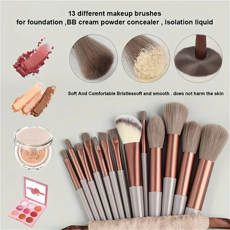 13-Piece Ultra-Soft Makeup Brush Set – Foundation Blush Eyeshadow Holiday Gift